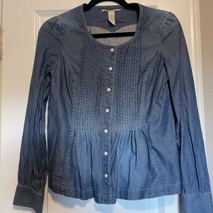 LUCKY BRAND Denim Cottage Core Button Down Blouse